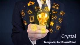  Presentation with bright ideas - Presentation featuring online media and device logo background and a  colored foreground