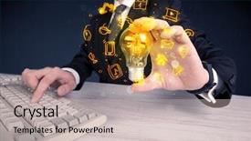  Presentation with bright ideas - Beautiful slide deck featuring online media and device logo backdrop and a  colored foreground