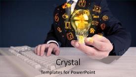  Presentation with bright ideas - Slide deck with online media and device logo background and a  colored foreground