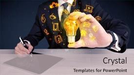  Presentation with bright ideas - Presentation featuring online media and device logo background and a  colored foreground