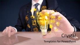  Presentation with bright ideas - Audience pleasing slides consisting of online media and device logo backdrop and a  colored foreground