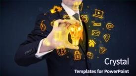  Presentation with bright ideas - PPT theme featuring online media and device logo background and a  colored foreground