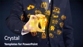  Presentation with bright ideas - Cool new theme with online media and device logo backdrop and a  colored foreground