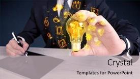  Presentation with bright ideas - Beautiful theme featuring online media and device logo backdrop and a  colored foreground