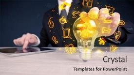  Presentation with bright ideas - Theme featuring online media and device logo background and a  colored foreground