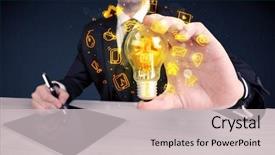  Presentation with bright ideas - Beautiful PPT layouts featuring online media and device logo backdrop and a  colored foreground