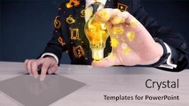  Presentation with bright ideas - Audience pleasing PPT layouts consisting of online media and device logo backdrop and a light gray colored foreground