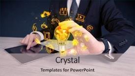  Presentation with bright ideas - Theme featuring online media and device logo background and a  colored foreground