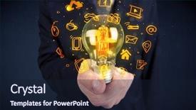  Presentation with bright ideas - Cool new presentation design with online media and device logo backdrop and a  colored foreground