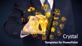  Presentation with bright ideas - Audience pleasing slide set consisting of online media and device logo backdrop and a wine colored foreground