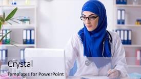  Presentation with clinic - Amazing slide set having clinical record - arab female doctor working backdrop and a light blue colored foreground