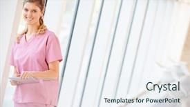  Presentation with using digital tablet - Beautiful PPT layouts featuring nurse using digital tablet backdrop and a sky blue colored foreground