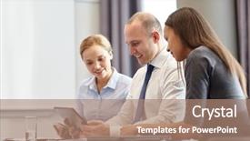  Presentation with team meetings - Slide set consisting of online meetings - business people and technology concept background and a coral colored foreground