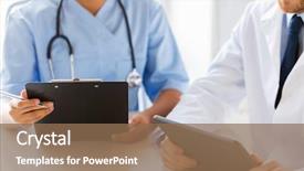  Presentation with medical technology - Slide set with online meetings - hospital technology people and medicine background and a  colored foreground