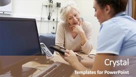  Presentation with nurse and patient - Audience pleasing PPT theme consisting of online meetings - nurse showing patient test results backdrop and a coral colored foreground