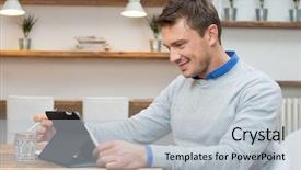  Presentation with digital anthropology - Amazing slides having online meetings - portrait of young businessman using backdrop and a  colored foreground