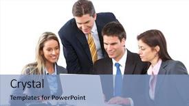  Presentation with team meetings - Theme enhanced with online meetings - smiling business people team working background and a  colored foreground