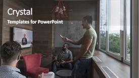  Presentation with group - Audience pleasing slide set consisting of online meetings - start up business people group backdrop and a dark gray colored foreground