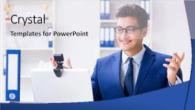  Presentation with help desk - Presentation theme consisting of online meetings - young help desk operator working background and a sky blue colored foreground