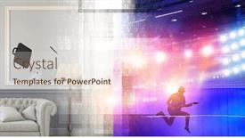  Presentation with play - Presentation design having online-music-play-concept-mixed background and a sky blue colored foreground