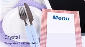  Presentation with cutlery - Colorful slide set enhanced with online ordering - tablet with plate and cutlery backdrop and a sky blue colored foreground