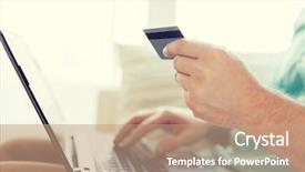  Presentation with credit card - PPT layouts consisting of online ordering - technology shopping banking home background and a coral colored foreground