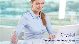  Presentation with office - Amazing PPT layouts having online report - lovely office girl being satisfied backdrop and a lemonade colored foreground