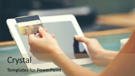  Presentation with elderly care helping hands - Audience pleasing theme consisting of online retailing - female hands holding credit card backdrop and a coral colored foreground