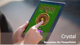  Presentation with using digital tablet - PPT theme consisting of online roulette game against businesswoman background and a coral colored foreground