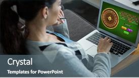  Presentation with roulette - Colorful slide deck enhanced with online roulette game against female backdrop and a ocean colored foreground