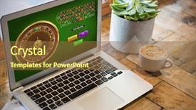  Presentation with roulette - Cool new presentation theme with online roulette game against laptop backdrop and a tawny brown colored foreground