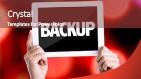  Presentation with file system - Beautiful slide set featuring online secure file transfer system - tablet pc with text backup backdrop and a  colored foreground