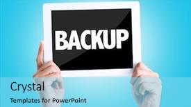  Presentation with backup - Presentation design enhanced with online secure file transfer system - tablet pc with text backup background and a arctic colored foreground