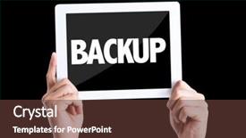  Presentation with backup - Presentation featuring online secure file transfer system - tablet pc with text backup background and a tawny brown colored foreground