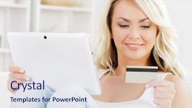  Presentation with online shopping - Audience pleasing theme consisting of online shopping concept beautiful blond backdrop and a  colored foreground