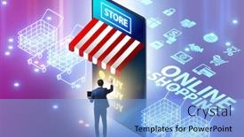  Presentation with online grocery shopping - PPT theme featuring online-shopping-concept-with-smartphone background and a light blue colored foreground