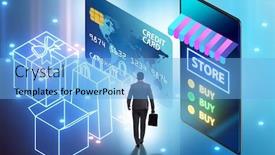  Presentation with online shopping - Amazing PPT theme having online-shopping-concept-with-smartphone backdrop and a light blue colored foreground