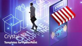  Presentation with online shopping - Amazing slide deck having online-shopping-concept-with-smartphone backdrop and a violet colored foreground