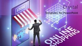  Presentation with online shopping - Colorful PPT theme enhanced with online-shopping-concept-with-smartphone backdrop and a light blue colored foreground