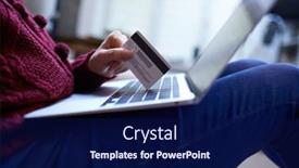  Presentation with online shopping - PPT theme with online-shopping-concept-woman background and a navy blue colored foreground