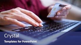  Presentation with online shopping - PPT theme featuring online-shopping-concept-woman background and a ocean colored foreground