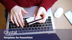  Presentation with online shopping - Presentation theme with online-shopping-concept-woman background and a ocean colored foreground