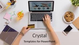  Presentation with online shopping - Slide deck with online shopping finances and technology background and a coral colored foreground