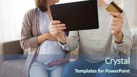  Presentation with online shopping and delivery - Colorful slide deck enhanced with online shopping pregnancy and people backdrop and a ocean colored foreground