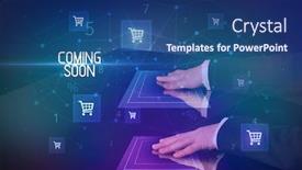  Presentation with coming soon - Cool new slide deck with online-shopping-with-coming-soon backdrop and a ocean colored foreground