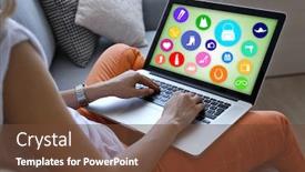  Presentation with online shopping - Amazing theme having online-shopping-woman-using-laptop backdrop and a tawny brown colored foreground
