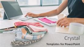  Presentation with online app - Beautiful PPT theme featuring online-small-business-owner-using backdrop and a light gray colored foreground