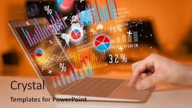  Presentation with notebook - Amazing slides having online stock market - hand typing on modern laptop backdrop and a coral colored foreground