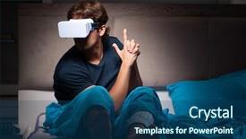  Presentation with computer games - PPT layouts featuring online video streaming - young man playing computer games background and a ocean colored foreground