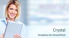  Presentation with tablets wood table tablet white - Audience pleasing slide deck consisting of online students - woman with tablet computer backdrop and a sky blue colored foreground